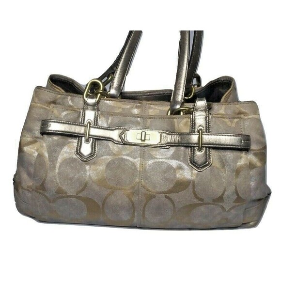 Vintage Coach Chelsea Patina Signature Jayden 18687 Gold Khaki Handbag - Picture 4 of 9